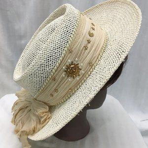 Ivory Dixie J Designs Straw Hat w Bronze Stars